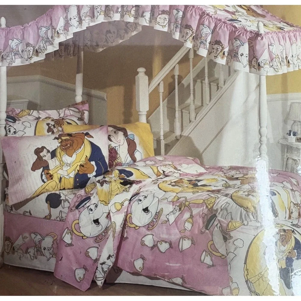 Vintage Disney Beauty and the Beast Standard Pillow Sham Pink New in Package USA